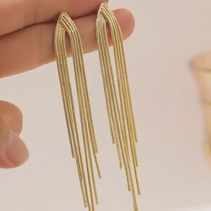 Hiatus | NWT Gold Haika Long Tassel Dangle Earrings Metal Chain